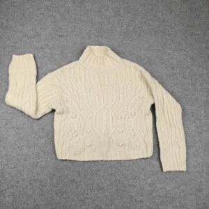 Vince Sweater Womens Small White Alpaca Merino Cable Knit Turtleneck Pullover